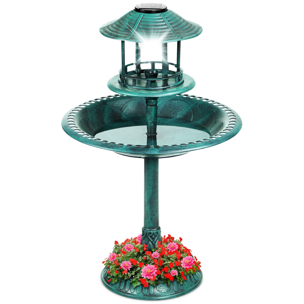 Best Choice Products Solar Outdoor Bird Bath Pedestal Fountain Garden Decoration w/ Fillable Planter Base